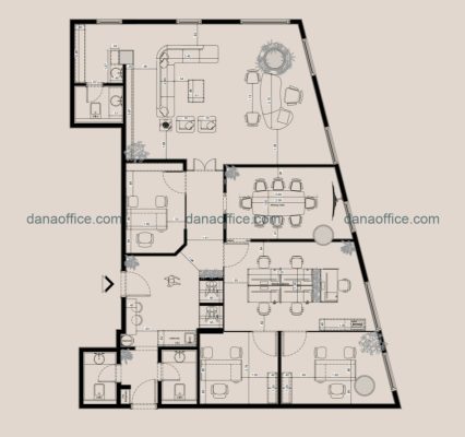 Mặt bằng thiết kế bố trí công năng nội thất văn phòng làm việc