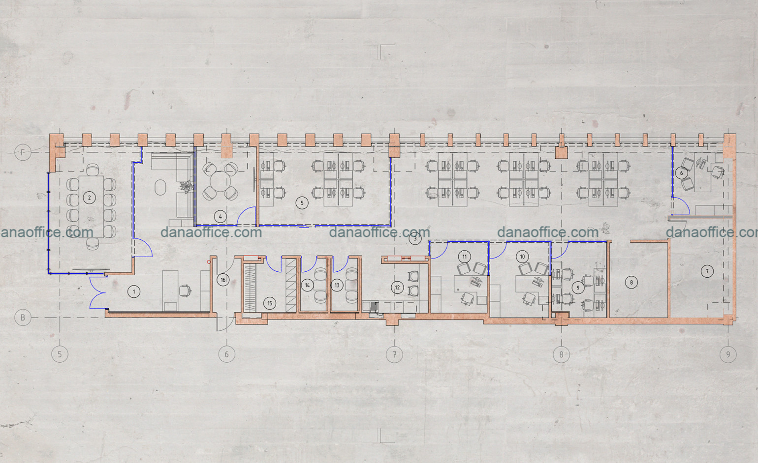 Mặt bằng thiết kế bố trí công năng nội thất văn phòng làm việc