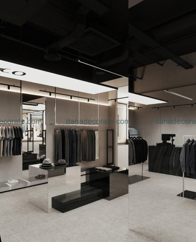 Thiết kế thi công nội thất shop áo vest phong cách hiện đại lịch lãm