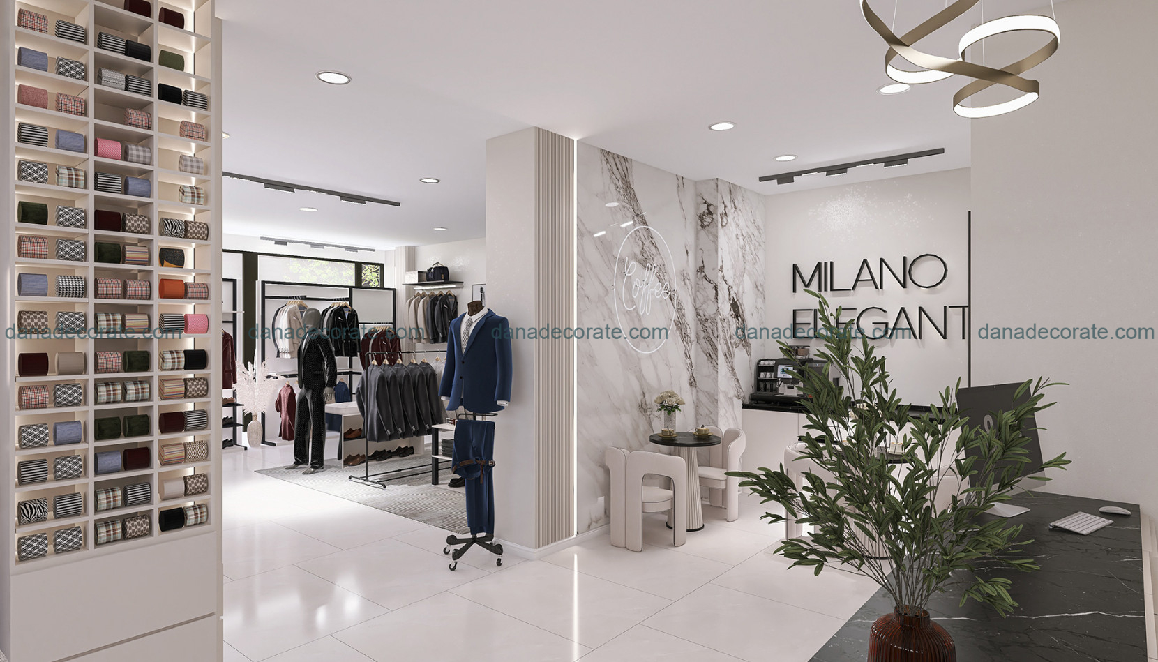 Thiết kế thi công nội thất shop áo vest phong cách hiện đại lịch lãm