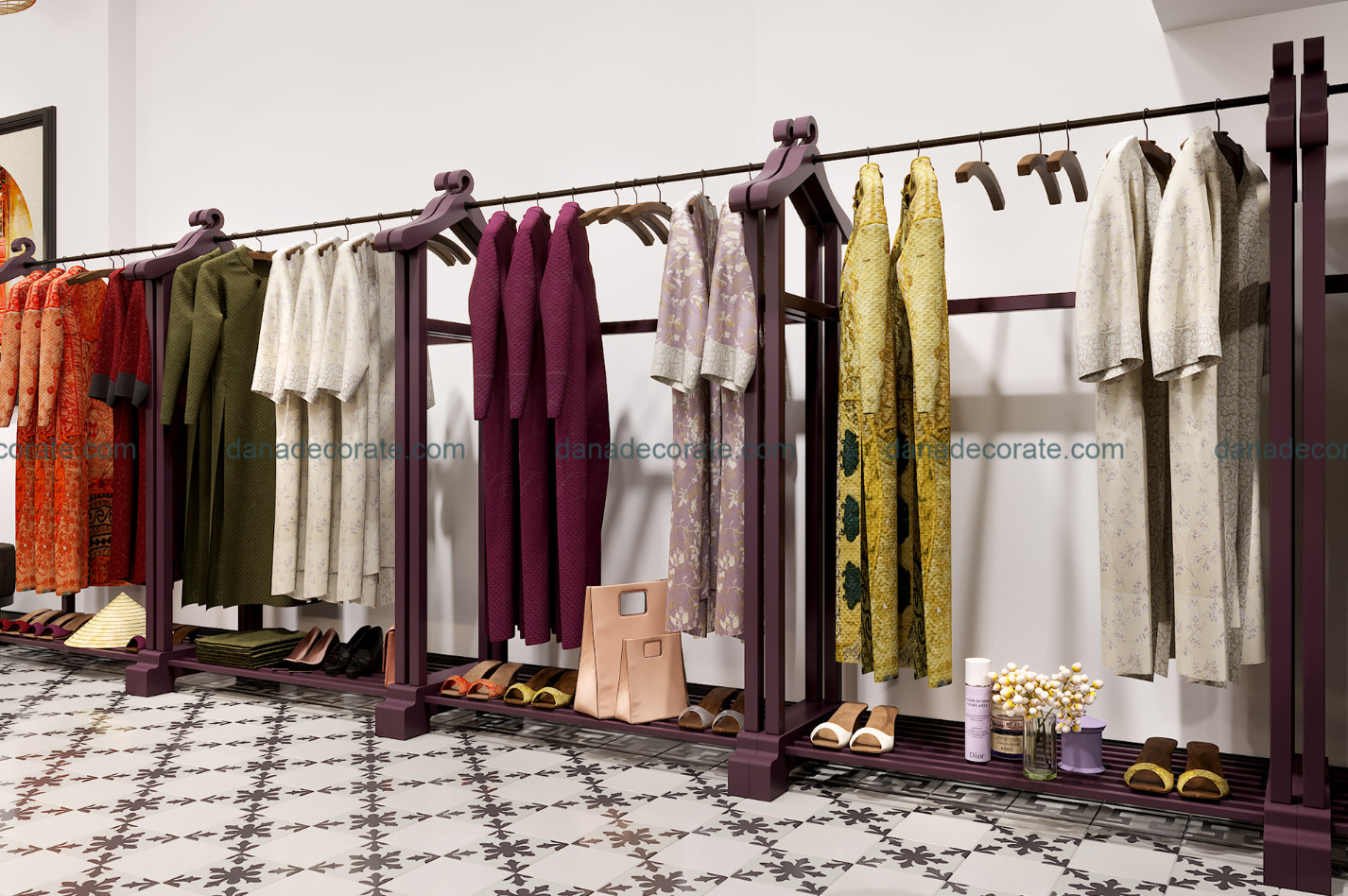 Thiết kế thi công shop áo dài truyền thống phong cách kết hợp hiện đại và tân cổ điển