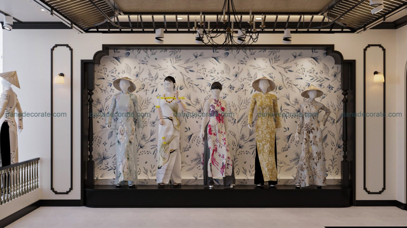 Thiết kế thi công shop áo dài truyền thống phong cách kết hợp hiện đại và tân cổ điển