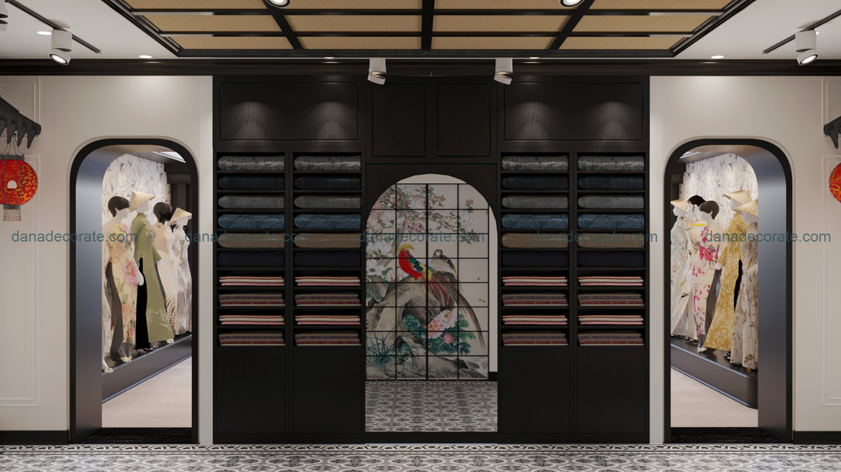 Thiết kế thi công shop áo dài truyền thống phong cách kết hợp hiện đại và tân cổ điển