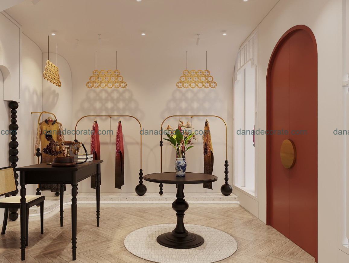 Thiết kế thi công shop áo dài truyền thống phong cách kết hợp hiện đại và tân cổ điển