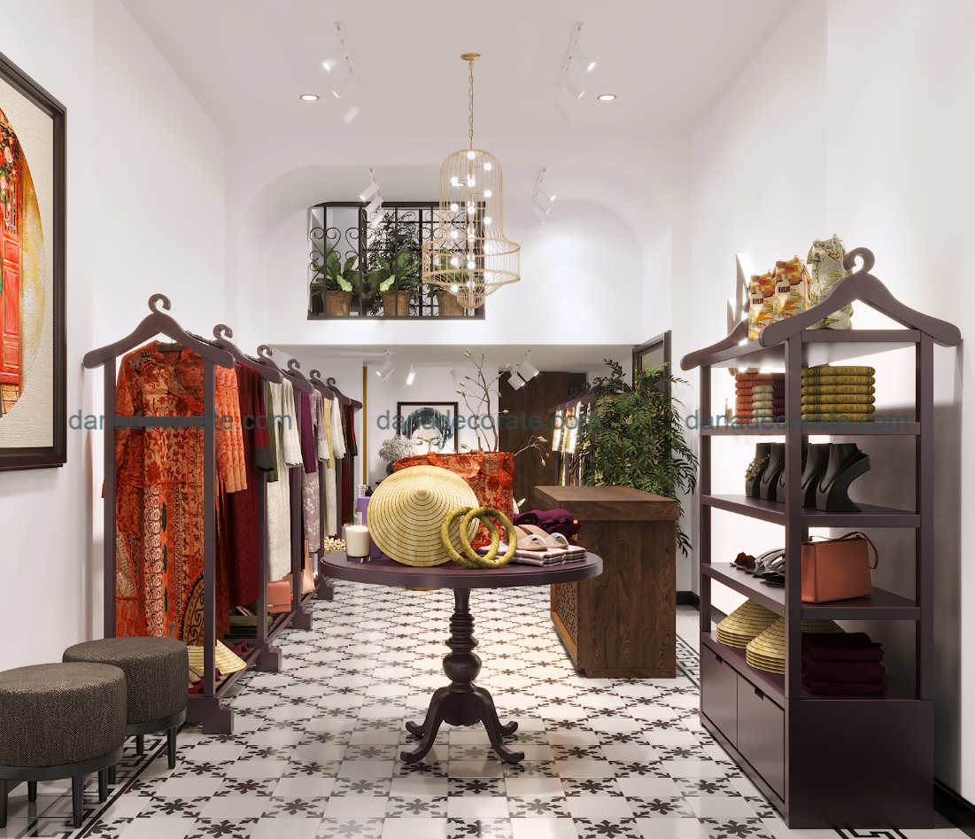 Thiết kế thi công shop áo dài truyền thống phong cách kết hợp hiện đại và tân cổ điển