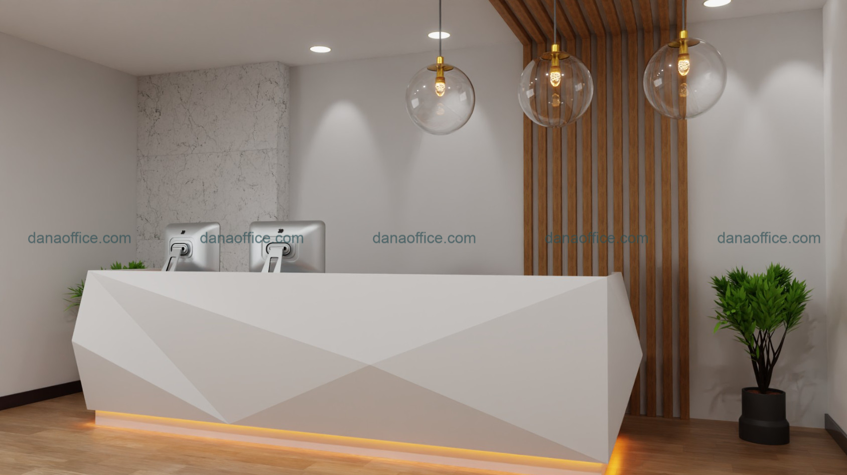 Quầy lễ tân nên đặt ở vị trí dễ nhìn thấy nhất khi bước vào sảnh văn phòng