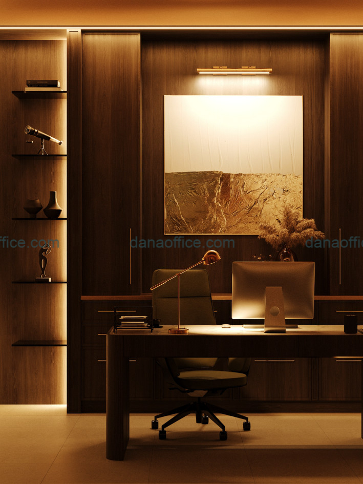 Ánh đèn vàng dịu nhẹ tạo cảm giác ấm cúng cho văn phòng