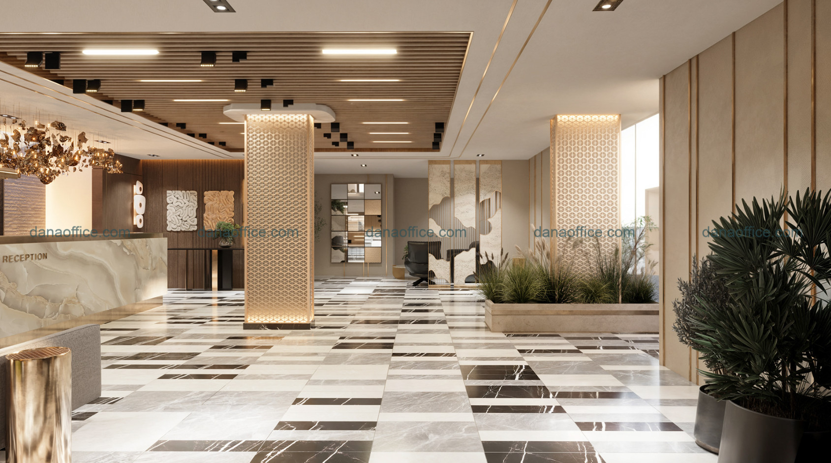 Thiết kế sảnh văn phòng cao cấp nổi bật